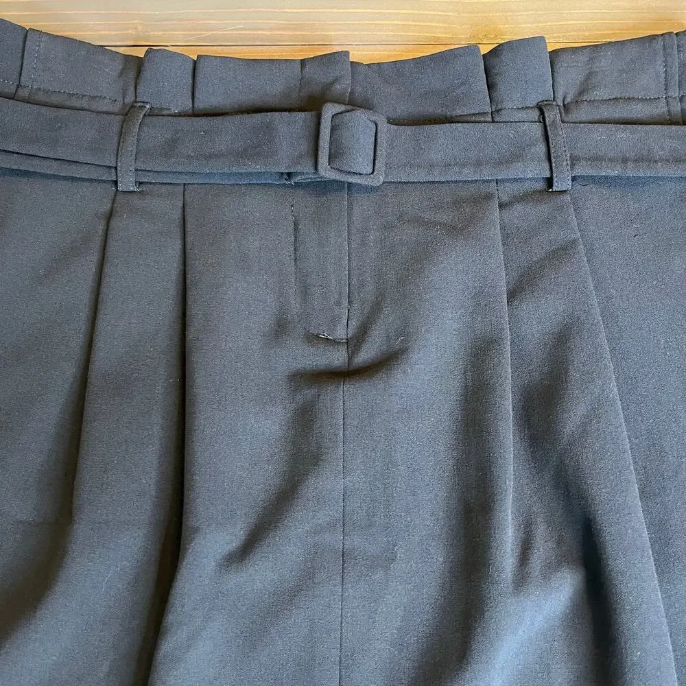 Apostrophe Black Pleated Mini Skirt Petite 12 Belted Dark Academia Office Siren